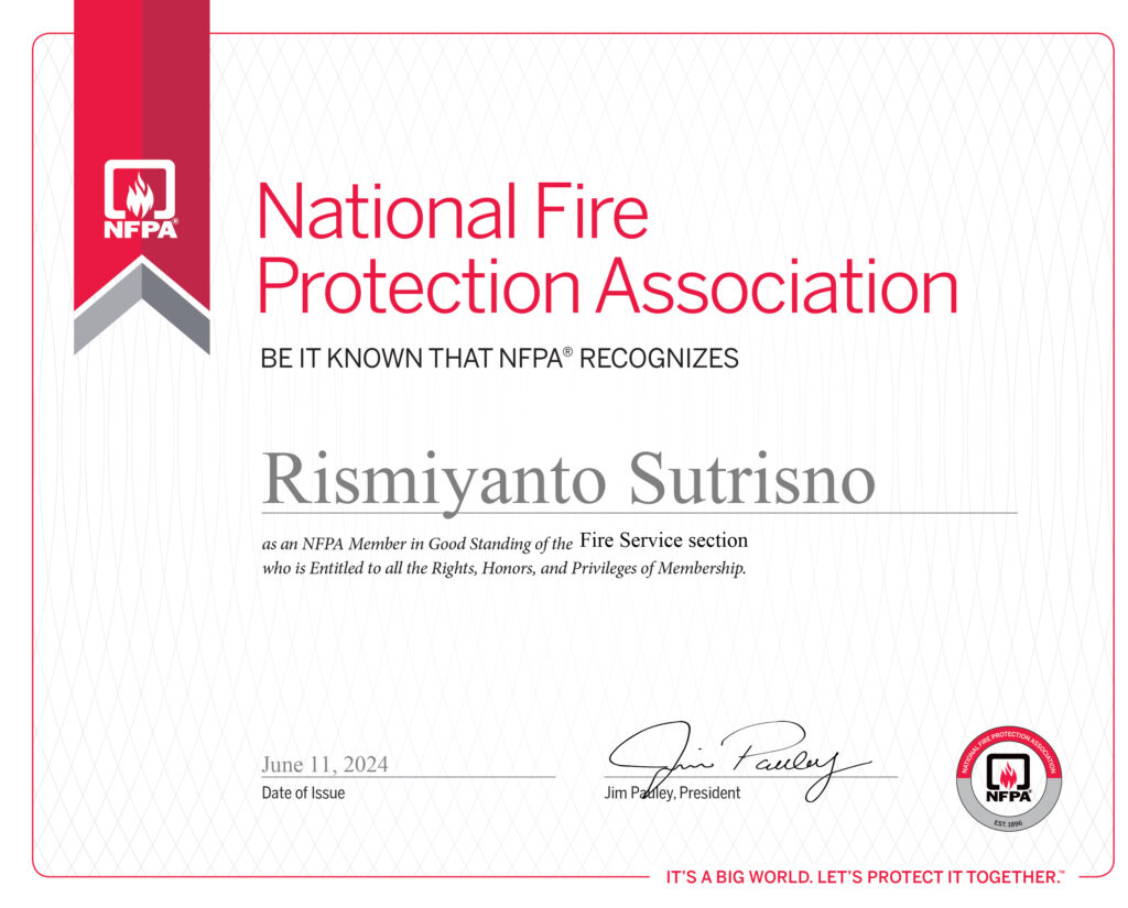 Certificate NFPA MEMBER Fire Service section