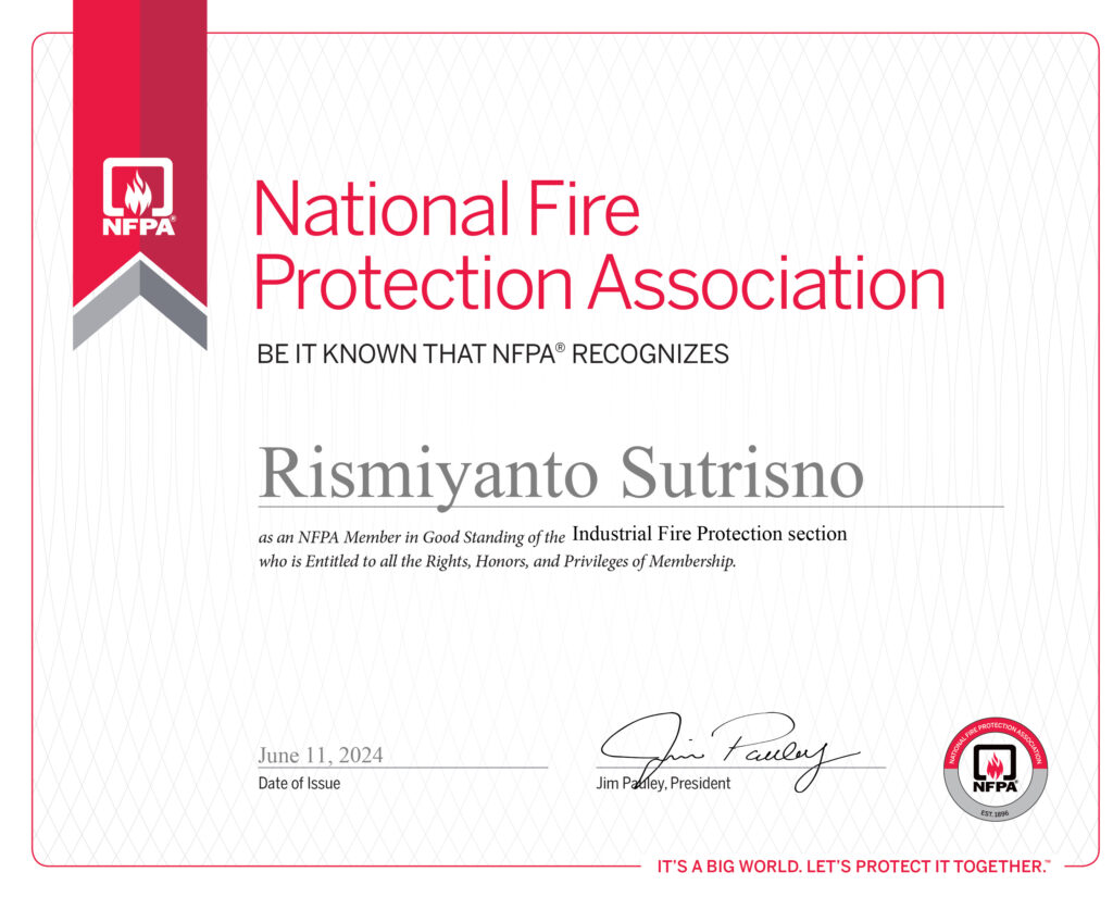 Certificate NFPA MEMBER Industrial Fire Protection section